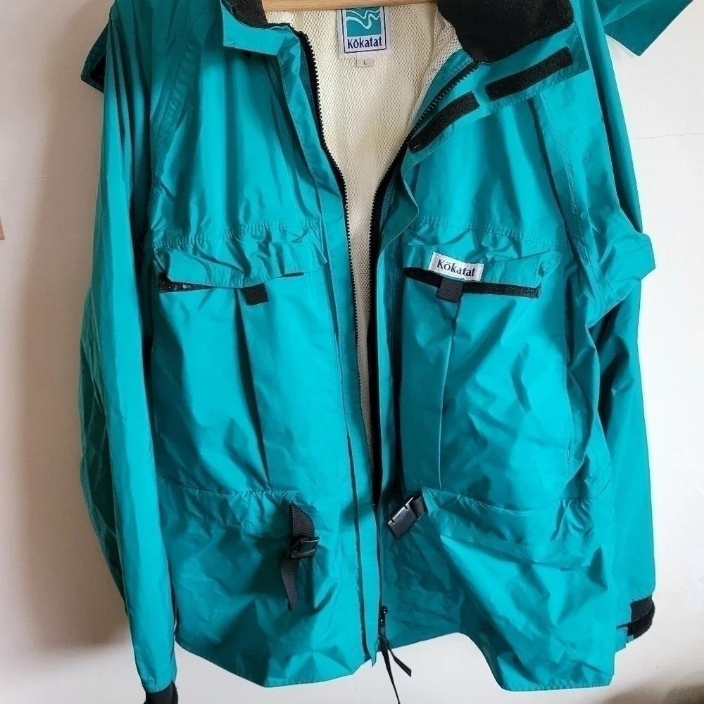 Vintage Kokatat Waterproof Jacket Green Blue Mesh Lined L Large